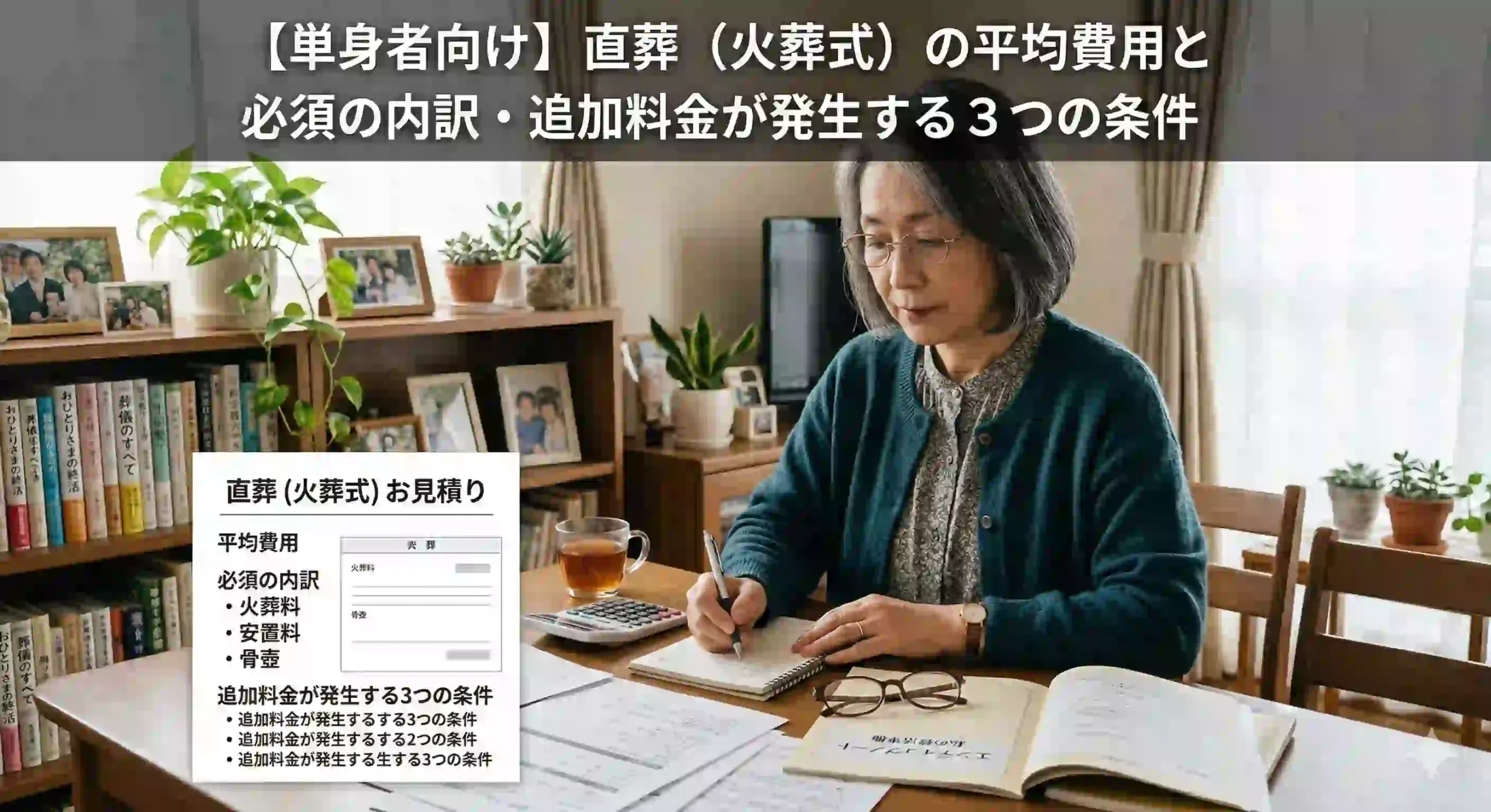 【単身者向け】直葬（火葬式）の平均費用と必須の内訳・追加料金が発生する3つの条件